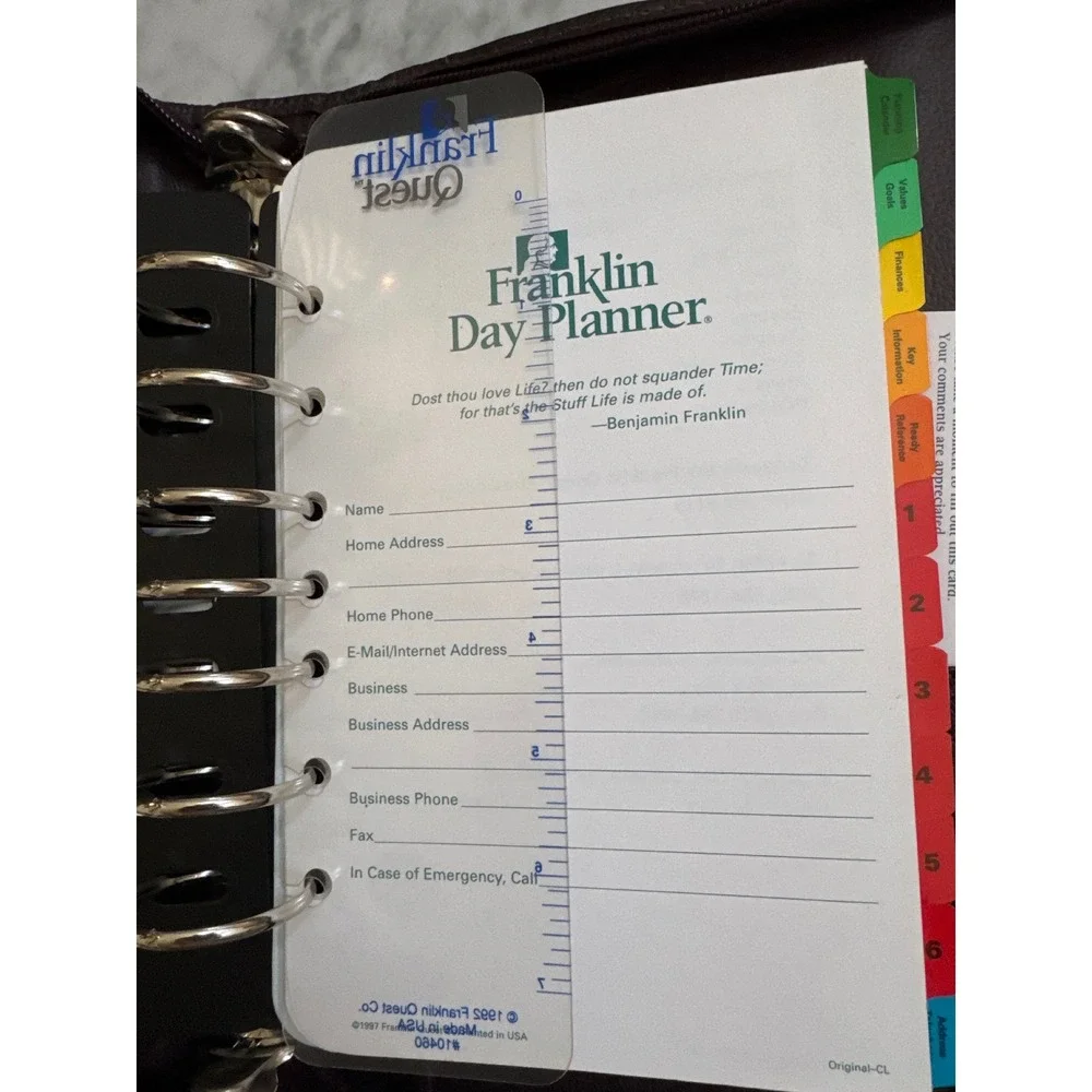 Franklin Quest Burgundy Top Grain Leather Zippered 7-Ring Day Planner 15478 USA